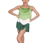 DgtZyrih Jupe de Danse Latine pour Enfants, Tenue de Danse Une pièce à Franges et Bretelles pour Filles, Tenue de Danse Fluide, Costume de Performance pour Salle de Bal, Salsa, Tango,Vert,140