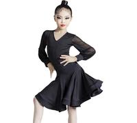 DgtZyrih Robe de Danse Latine pour Filles, 2 pcs à Manches Longues col roulé Salsa Tango Jupes Grand Swing Costumes de Danse Enfants Flowy Dancewear Party Rave Dance Dress,Noir,140