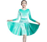 DgtZyrih Robe de Danse Latine pour Filles, 2 pièces en Velours à Manches Longues Jupe plissée Performance lyrique Costume de compétition Big Swing Dancewear Flowy Practice Outfit,Vert,130