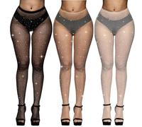DGUSO 3 Paires Collant Paillette Femme,Bas Résille Brillants Femme,Collant Brillant,Strass Mesh Pantalon Serré Collants pour Fêtes,Bals,Spectacles,Cosplay,Halloween(Blanc/Noir/Chair)