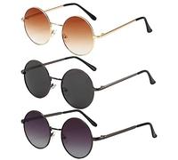 DGUSO 3 Pièces Lunettes de Soleil Classiques Rondes Polarisées, Lunette de Soleil Ronde Homme Femme, Lunettes Rondes, Retro Vintage Lennon en Cercle Métallique UV400 Lunettes de Soleil