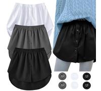 DGUSO 3 Pièces Rallonges de Chemise pour Femme Chemise Extender Femme Rallonges De Chemise Mini, Chemise Extender Femme s'adapte à Tous Vêtements (XL/Noir/Blanc/Gris/6*Boutons)