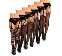 DGUSO Bas Resille Femme Sexy, 6 Pièces, Noir, Taille Unique, Pour Adultes, Femme, TIGHTS, Bas, Résille, Grille, Doux et Élastique