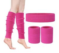 DGUSO Jambiere Femme Hiver Accessoires Des AnnéEs 80 Poignets Bandeau Rose Poignets De Jambe Rose Ensemble De 5 PièCes Faire La FêTe VêTements Des AnnéEs 80 Et 90