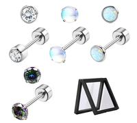 DGUSO Titane Petites Boucles d'Oreilles Pour oreilles sensibles, Lune Opale Boucle d'oreille Cartilage Pour Femme Fille Enfant, 4MM Boucles d'oreilles Hypoallergéniques.