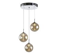 DGY-1003 Lampe suspendue industrielle à 3 ampoules en verre avec pampilles en cristal Finition chromée Gris G4
