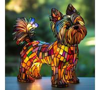 dgyzrx Lampe Yorkshire Terrier, veilleuse artistique en résine teintée peinte à la main pour les amoureux des chiens