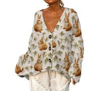 DGZTWLL Cardigan long pour femme avec col en V boutonné en coton tricoté automne décontracté tendance épais imprimé floral intérieur extérieur quotidien cardigan pour femme, doré, S