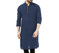 DGZTWLL Chemise boutonnée à manches longues pour homme - Style musulman - Moyen-Orient - Arabe saoudite - Streetwear quotidien - Chemises d'extérieur pour homme, bleu marine, S