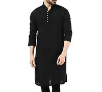 DGZTWLL Chemise boutonnée à manches longues pour homme - Style musulman - Moyen-Orient - Arabe saoudite - Streetwear quotidien - Chemises d'extérieur pour homme, Noir , S