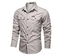 DGZTWLL Chemise tactique Ripstop à manches longues pour homme - Chemise de travail décontractée boutonnée, tissu léger et durable pour l'extérieur et l'utilitaire, beige, XL