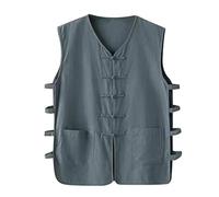 DGZTWLL Gilet pour homme avec poches boutonnées, style rétro, chinois, Kung Fu - Coupe ample - Respirant - Vintage, Vert, M