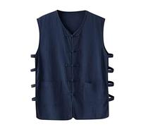 DGZTWLL Gilet pour homme avec poches boutonnées, style rétro, chinois, Kung Fu - Coupe ample - Respirant - Vintage, bleu marine, M