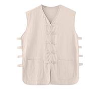 DGZTWLL Gilet pour homme avec poches boutonnées, style rétro, chinois, Kung Fu - Coupe ample - Respirant - Vintage, beige, M