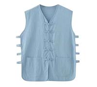 DGZTWLL Gilet pour homme avec poches boutonnées, style rétro, chinois, Kung Fu - Coupe ample - Respirant - Vintage, bleu ciel, 3XL