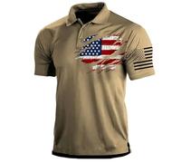 DGZTWLL Polo d'été à manches courtes pour homme Motif drapeau américain du 4 juillet, kaki, XL
