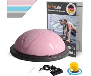 DH FitLife Ballon d’équilibre, pour yoga, diamètre 60 x 22 cm, capacité de charge maximale 200 kg, demi-ballon pour exercices, planche d’équilibre fitness, planche d’équilibre avec pompe et 2 bandes