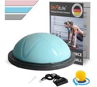 DH FitLife Ballon d'équilibre Yoga Bleu 60x22 cm, 200 kg max - Demi-ballon de gymnastique avec pompe & 2 bandes de fitness