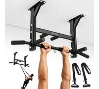 DH FitLife Barre de Traction Plafond 4-en-1, 8 Poignées, 300 kg | Montage plafond avec chevilles｜Sangle suspension incluse｜3 œillets｜Poignées antidérapantes｜Barre traction Home Gym
