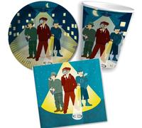 DH-Konzept Kit de fête 36 pièces « Détective » avec assiettes, gobelets, serviettes et confettis XXL - Pour anniversaire d’enfant, fête à thème, motif Sherlock Holmes