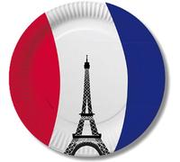 DH-Konzept Lot de 10 assiettes en carton en « France » pour fête et anniversaire, fête, fête française, Paris Tour Eiffel, fête à thème, rouge, blanc, bleu