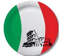 DH-Konzept - Lot de 10 assiettes en carton pour fête et anniversaire - Motif Italie : vert, blanc, rouge