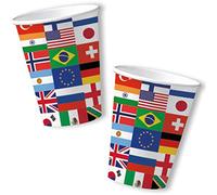 DH-Konzept Lot de 10 gobelets * Drapeaux World * pour fête et anniversaire de l'Euro 2024 | Drapeaux de la Terre Coupe du monde 2026 Gobelets en carton Gobelets de fête