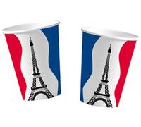 DH-Konzept Lot de 10 gobelets en carton pour fête et anniversaire Motif France Parisien Rouge Blanc Bleu