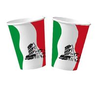DH-Konzept Lot de 10 gobelets « Italie » pour fête et anniversaire - Gobelets en carton pour enfants - Pour fête d'anniversaire - Soirée italienne - Vert, blanc, rouge