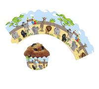 DH-Konzept: Lot de 12 banderoles pour cupcakes - Motif zoo et animaux de zoo - Pour fête d'enfant et anniversaire d'enfant