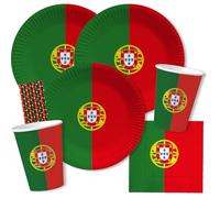 DH-Konzept Service de fête 56 pièces Portugal - Assiettes, gobelets, serviettes et pailles pour 10 personnes