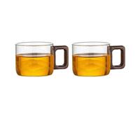 Dh2yjnbf3 Ensemble de 2 tasses à thé en verre à motif montagne, petites tasses en verre borosilicate transparent avec anse en noyer, 12 ml