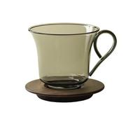 Dh2yjnbf3 Tasse à café en verre de 230 ml avec sous en bois et tasse à thé en verre borosilicate transparent avec anse.(Grigio)