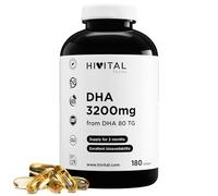 DHA 3200 mg. 180 capsules pour 2 mois de traitement. Avec de l'Huile de Poisson Naturelle sous forme de Triglycéride. 100% Naturel, Sans Gluten, Sans OGM. Fabriqué en Europe par HIVITAL
