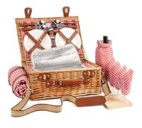 DHAEE Panier de pique-nique en osier pour 4 personnes avec compartiment isotherme et couverture de pique-nique imperméable, sangle amovible, sac à vin, ensemble de couverts, pour camping, voyage