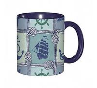 DHAEY Mug porcelaine fine Ancre de roue d'étoile de mer sur le thème nautique de navire et nœud de marin de navire |Mug humour pour collègue, amis, copains, frères et soeurs |Mug original avec