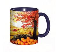 DHAEY Mug porcelaine fine Automne Arbre Citrouilles Récolte Maison |Mug humour pour collègue, amis, copains, frères et soeurs |Mug original avec