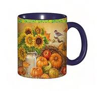 DHAEY Mug porcelaine fine Automne Citrouille Récolte Tournesols Bird House |Mug humour pour collègue, amis, copains, frères et soeurs |Mug original avec