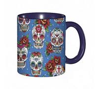 DHAEY Mug porcelaine fine Crânes et roses SugarPattern dans un style floral mexicain s |Mug humour pour collègue, amis, copains, frères et soeurs |Mug original avec
