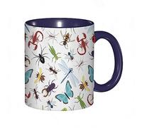DHAEY Mug porcelaine fine Insectes colorés Papillon Caterpillar Scorpion et Araignées Nature Illustration.White |Mug humour pour collègue, amis, copains, frères et soeurs |Mug original avec