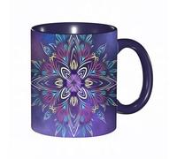 DHAEY Mug porcelaine fine Mandalas fractales espace art fleurs violettes fond géométrique carte postale méditation ethniqueMug humour pour collègue, amis, copains, frères et soeurs |Mug original avec