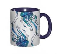 DHAEY Mug porcelaine fine Méduse Méduse en forme avec tous les motifs Style bohème Plage sur le thème Aqua Art,Turquoise |Mug humour pour collègue, amis, copains, frères et soeurs |Mug original avec
