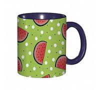 DHAEY Mug porcelaine fine Motif de pastèque sur un thème d'été de fond vert pointillé.Coral Black |Mug humour pour collègue, amis, copains, frères et soeurs |Mug original avec