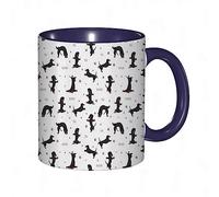 DHAEY Mug porcelaine fine Teckel mignon Yoga chien dessin animé chiot amoureux des chiens.Noir blanc |Mug humour pour collègue, amis, copains, frères et soeurs |Mug original avec