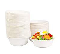 DHAIQC 120 Pièces Bols Jetables 500ml, Nature Papier Saladie, Écologique Bol Jetable, Bol Carton Jetable, Bagasse Bol Soupe Compostable Vaisselle Jetable Canne à Sucre (120 pièces-500 ml)
