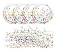 DHAIQC 40 Pièces Vaisselle Jetable Deco Fleurs Sauvages, Florales Kit Vaisselles de Fête Assiette et Serviette pour uDécorations d'anniversaire pour Anniversaires Baby Showers Mariages (Fleur)