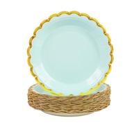 DHAIQC 50 pièces Assiette Jetable Festonnées 23cm, Bleu Assiettes en Carton Vaisselle Jetable Anniversaire pour Barbecue Anniversaire Fête Douche de bébé Mariages (Or Bleu, 23cm)