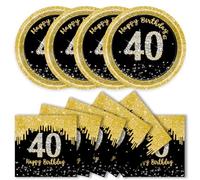 DHAIQC 50 Pièces Vaisselle Jetable Anniversaire 18 Ans, Noir Or Assiettes Jetables et Serviettes 18e Pour Femmes Homme 18 Ans Anniversaire Décoration (40)