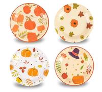 DHAIQC Lot De 48 Assiette Carton Automne 18 Cm, Assiettes Jetables Citrouille Vaisselle Jetable Anniversaire Pour Gâteaux Desserts Anniversaires Mariages Articles De Fête D'automne (Automne)