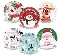DHAIQC Lot De 48 Assiette Carton Noël 18 Cm, Assiettes Jetables Hiver Vaisselle Jetable Anniversaire Pour Gâteaux Desserts Anniversaires Mariages Articles De Fête D'Noël